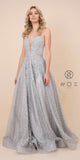 Silver Long Prom Dress with Open Lace-Up Back