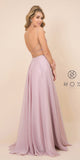 Ruched Bodice Dusty Rose Long Prom Dress with Open-Back