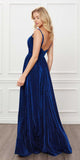 Nox Anabel R356 Black/Royal Blue Deep V-Neck Long Prom Dress with Slit