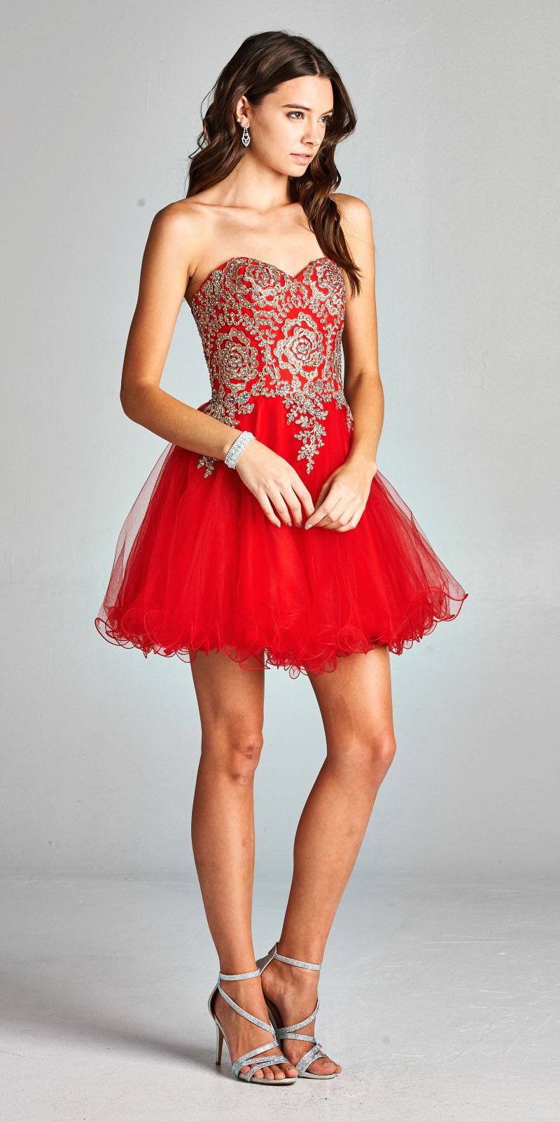 Aspeed USA S1891 Red Strapless Homecoming Short Dress Embroidered 