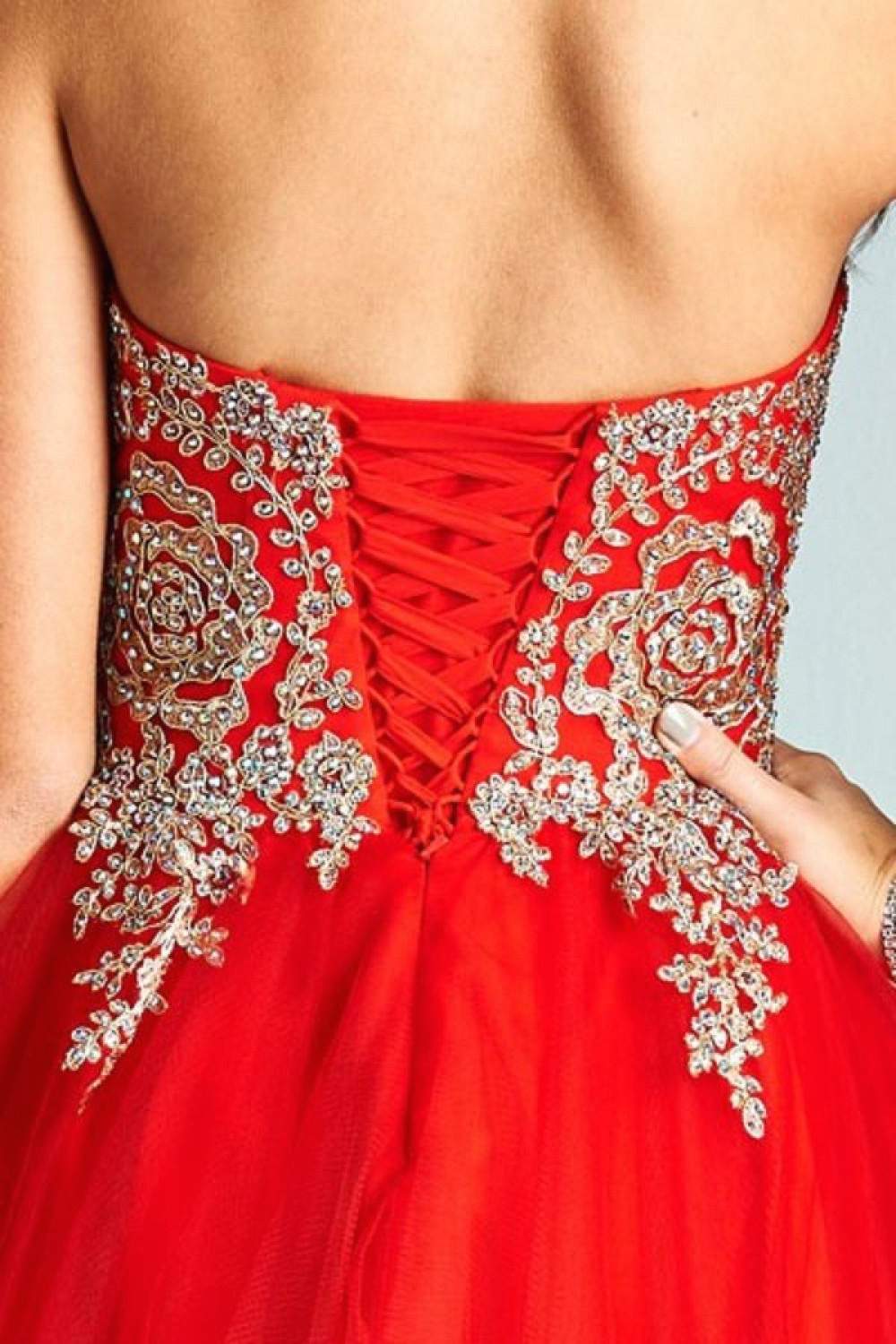 Aspeed USA S1891 Red Strapless Homecoming Short Dress Embroidered 