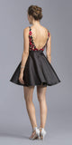 Embroidered Homecoming Short Dress U-Shape Open Back Black
