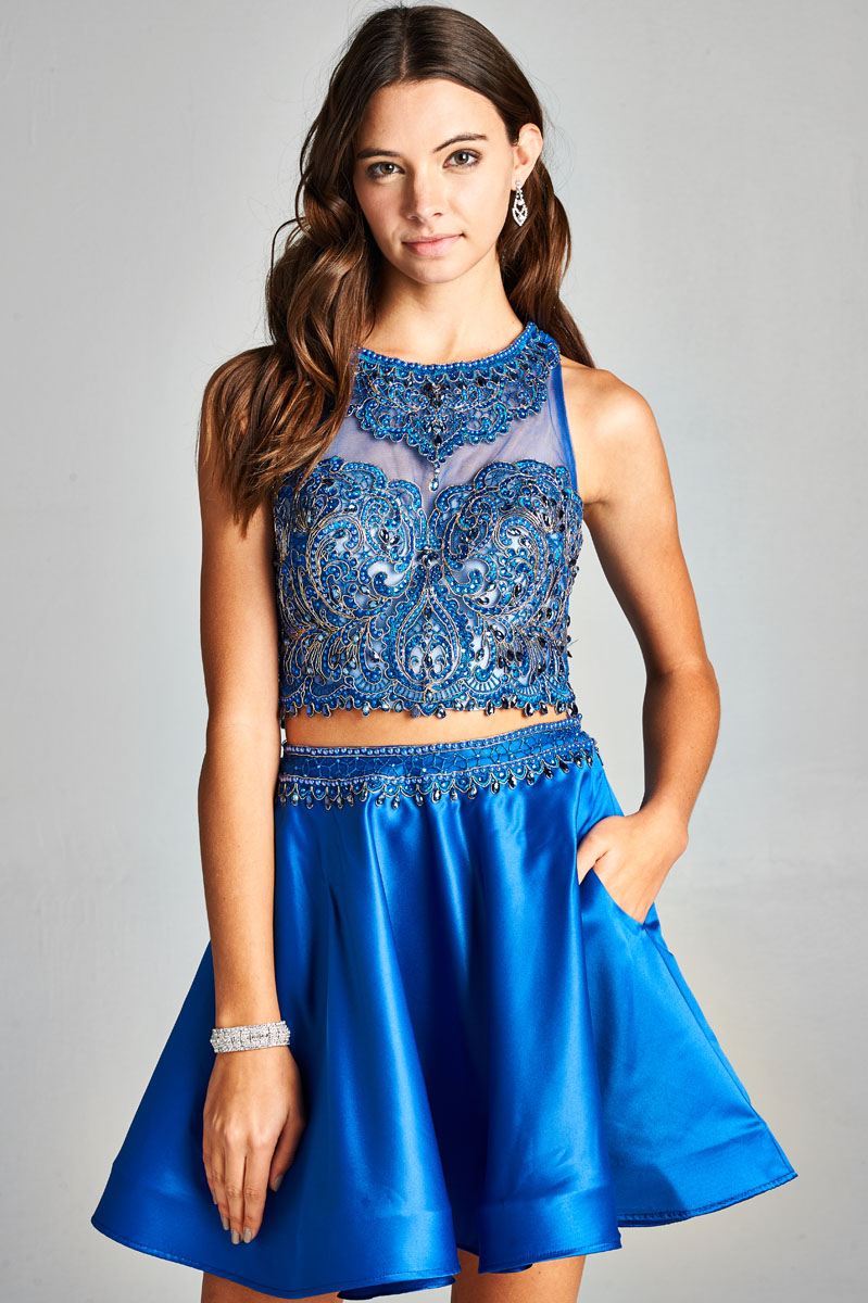Royal Blue Two-Piece Homecoming Dress with Pockets