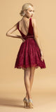 Burgundy Lace V-Neck and Back Homecoming Short Dress