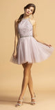 Embroidered Halter Short Homecoming Dress Mauve