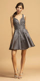 Charcoal Appliqued Short Homecoming Dress with Pockets