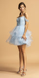 Tiered Ice Blue Cold-Shoulder Homecoming Short Dress