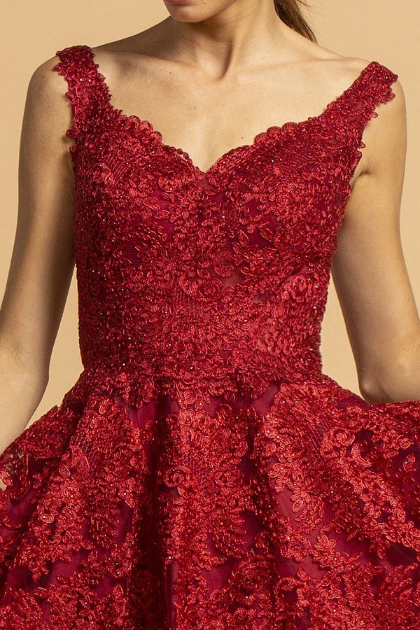 Lace Appliqued Homecoming Short Dress Burgundy