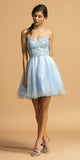 Aspeed USA S2125 Ice Blue Strapless Homecoming Short Dress with Sweetheart Neckline