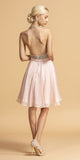 Halter Open-Back Beaded Short Homecoming Dress Blush