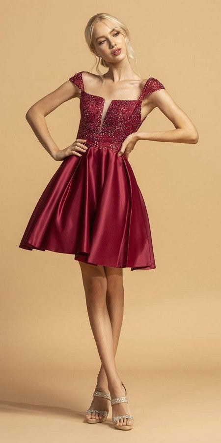 Aspeed USA S2262 Lace-Up Open-Back Short Homecoming Dress Burgundy