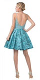 Aspeed USA S2277 Appliqued Ocean Blue Homecoming Short Dress Print Skirt with Pockets
