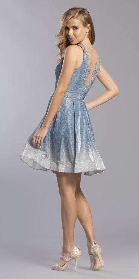 Appliqued Back Ombre Homecoming Short Dress Aqua
