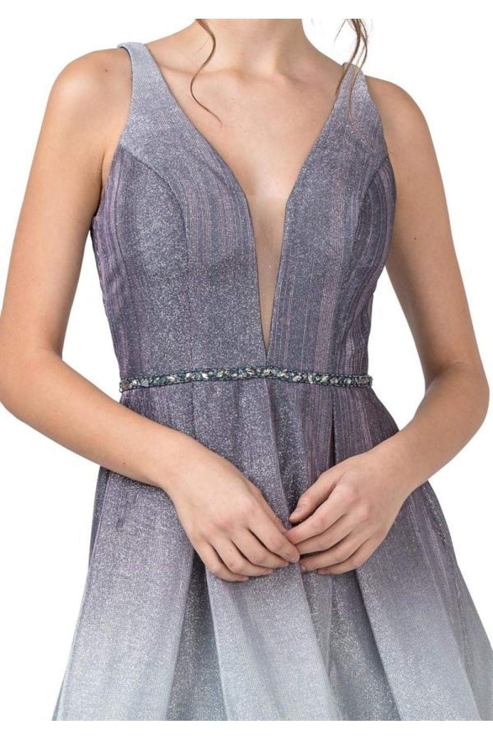 Aspeed Design S2290 Appliqued Back Ombre Homecoming Short Dress Charcoal