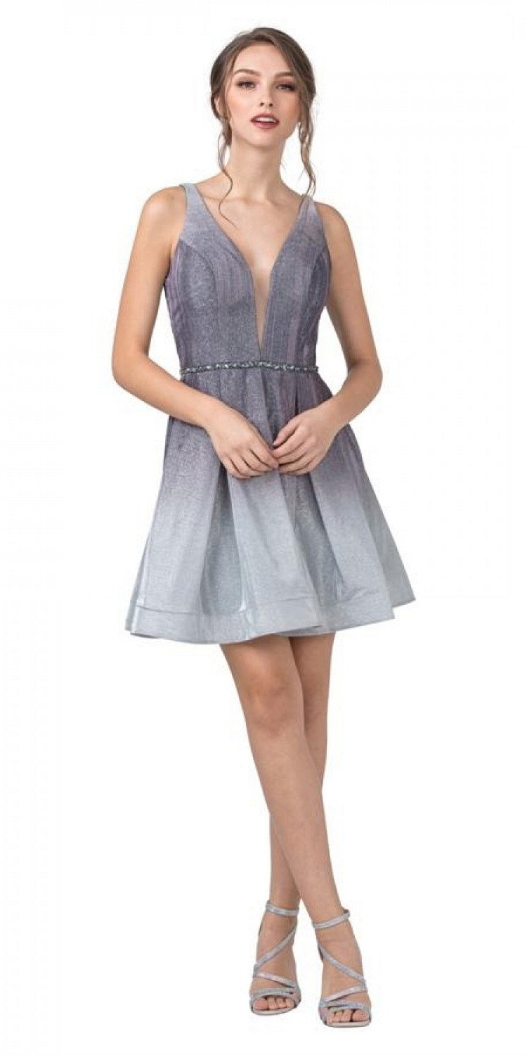 Aspeed Design S2290 Appliqued Back Ombre Homecoming Short Dress Charcoal