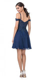 Aspeed Design S2305 Navy Blue Cold-Shoulder Short Homecoming Dress Appliqued