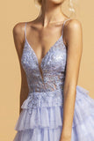 Aspeed Design S2308 Appliqued Perry Blue Tiered Homecoming Short Dress