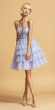 Appliqued Perry Blue Tiered Homecoming Short Dress
