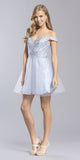 Pewter Embellished Off-Shoulder Homecoming Short Dress
