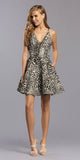 Black/Silver Leopard Print Homecoming Short Dress with Pockets