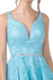 Aspeed USA S2362 Lace Aqua V-Neck and Back Homecoming Short Dress