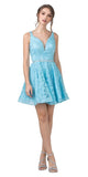 Lace Aqua V-Neck and Back Homecoming Short Dress