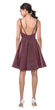 Mauve Glitter-Knit Homecoming Short Dress V-Neck
