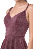 Mauve Glitter-Knit Homecoming Short Dress V-Neck