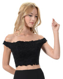 Poly USA T12 - Stunning Off The shoulder Lace Crop Top Black