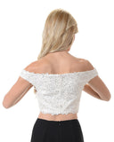 Poly USA T13 - Stunning Off The shoulder Lace Crop Top Off White Back View