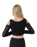 Poly USA T14 - Black Lace Cold Shoulder Crop Top With Long Sleeves Black View