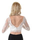 Poly USA T17 - Off White Lace Crop Top With Long Sleeves Back View