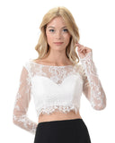 Poly USA T17 - Off White Lace Crop Top With Long Sleeves