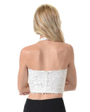 Poly USA T21 - Beautiful Lace Crop Top Halter Neckline Adorned With Stones Back View