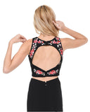 Poly USA T22 - Sleeveless Black Crop Top Multi Colored Embroidery and Stones