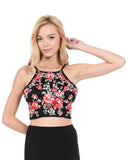 Poly USA T23 - Black Crop Top Halter Neckline Embroidery and Stones