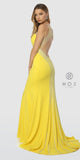 Yellow V-Neck Fit and Flare Long Prom Dress Cut-Out Back 