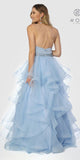 Tiered Halter Long Prom Dress Embellished Waist Periwinkle