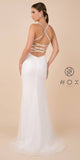 Lace Up Back White Long Prom Dress V-Neck
