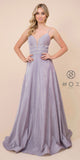 Lilac Metallic Long Prom Dress with Spaghetti Straps