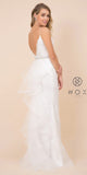 Ruffled-Back White Fit and Flare Long Formal Dress