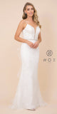 Ruffled-Back White Fit and Flare Long Formal Dress