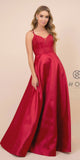 Nox Anabel T406 Floor Length Satin A-Line Prom Gown Burgundy With Pockets