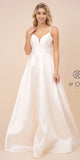 Nox Anabel T406 Floor Length Satin A-Line Prom Gown Cream With Pockets