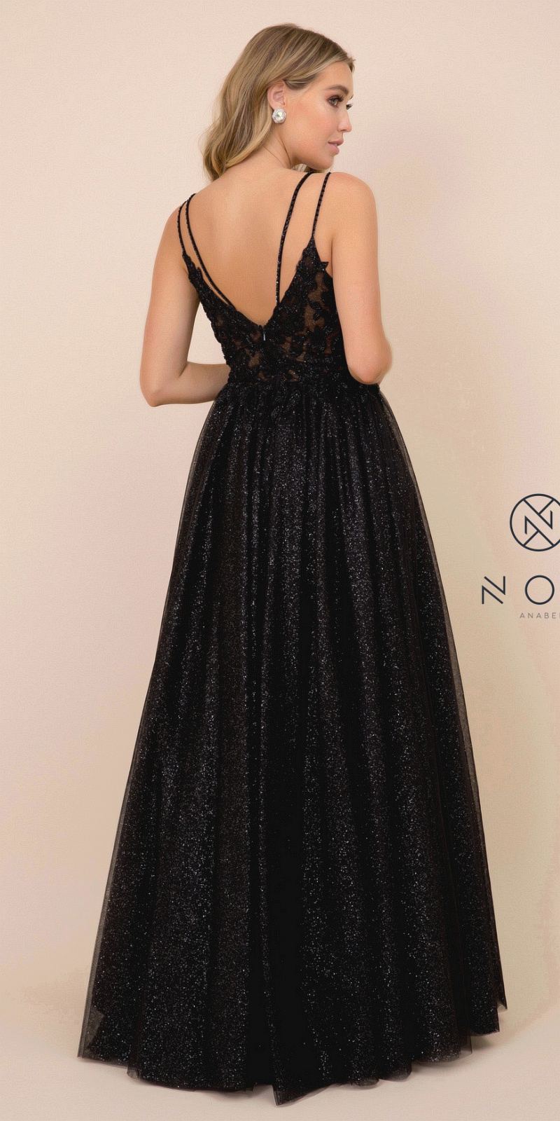 Nox Anabel T407 Full Length Formal Dress Black A-Line Embroidered Bodice