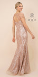 Nox Anabel T419 Long Formal Sequins Rose Gold Trumpet Gown Short Sleeves