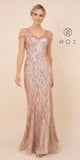 Nox Anabel T419 Long Formal Sequins Rose Gold Trumpet Gown Short Sleeves