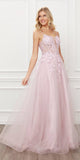 Nox Anabel T449 Floral Embellished Beaded Bodice Blush A-Line Ball Gown