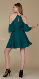 Cold Shoulder Mid Length Sleeve Short Party Dress Green Back View