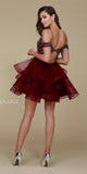 Short Poofy Homecoming Dress Wine Cold Shoulder Strap Back View